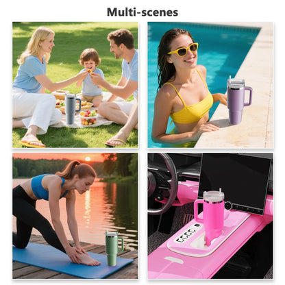 Large Capacity Car Insulated Water Bottle 40oz Leak-Proof Stainless Steel Travel Cup with Lid Straw Handle for Hot and Cold Drinks