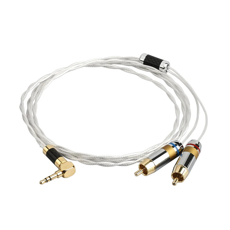 YYAUDIO Hifi 3.5mm to 2 RCA Cable Pure Silver Main Core Siver-plated Screening 3.5mm Jack to 2rca Male Aux Cable Hifi
