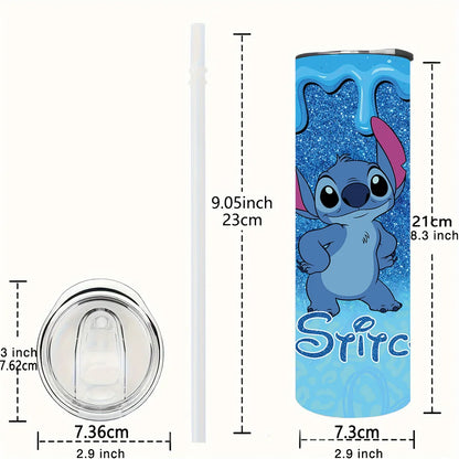 1pc 20oz Disney Stitch Glitter Drip Tumbler Insulated Stainless Steel Cup with Straw for Hot Cold Drinks Perfect Holiday Gift