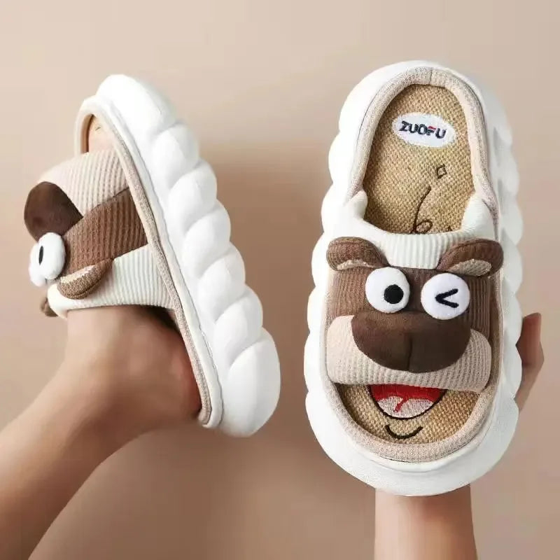 Mo Dou All Senson Designer Slippers Cute Cartoon Lovely Animals Bedroom Cotton Home Shoes Indoor Thick Sole Couples Men Women