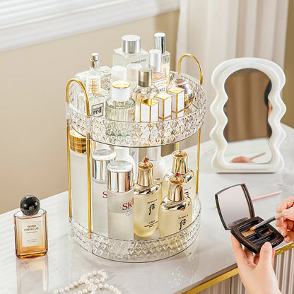Rotating Cosmetic Organizer 3 Tier Transparent Diamond Pattern Cosmetic Rack Bathroom Cosmetic Vanity Organizer Countertop