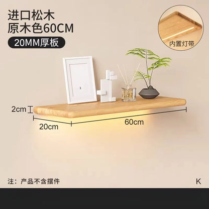 Solid wood luminous laminate wall shelf built-in LED light wall one-word shelf bookshelf honor wall display shelf