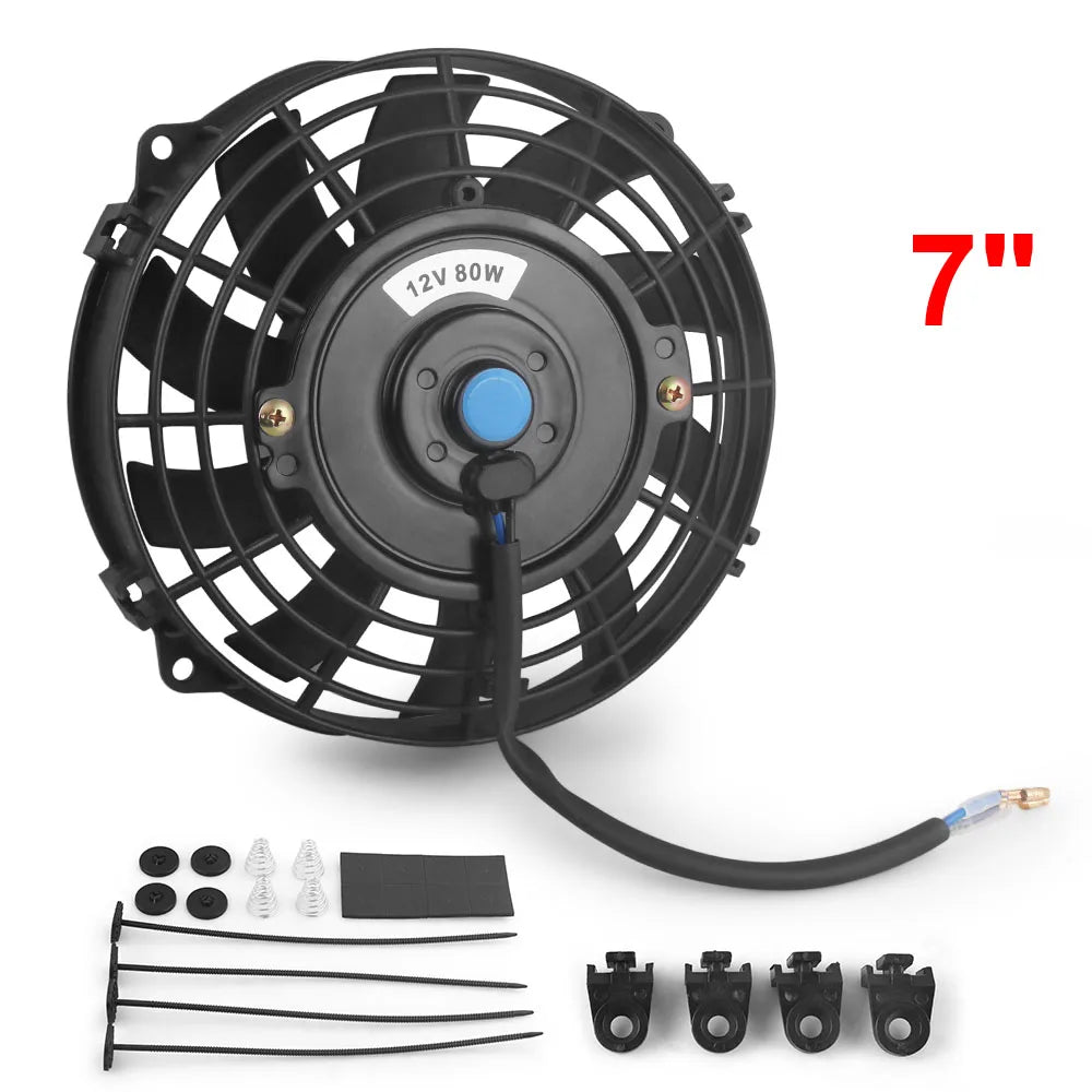 Universal 7/10/12/14 Inch 12V 80W 2100RPM Car Air Conditioning Electronic Radiator Cooling Fan Blade Electric Cool Mounting Kit