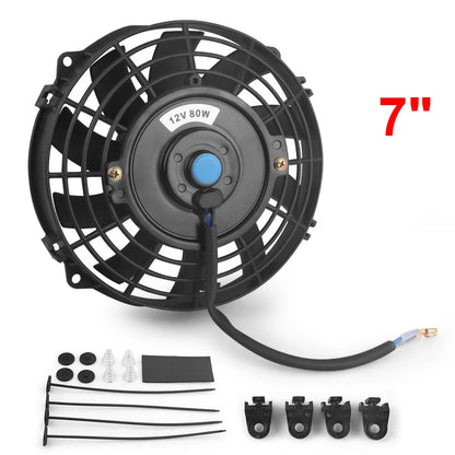 Universal 7/10/12/14 Inch 12V 80W 2100RPM Car Air Conditioning Electronic Radiator Cooling Fan Blade Electric Cool Mounting Kit