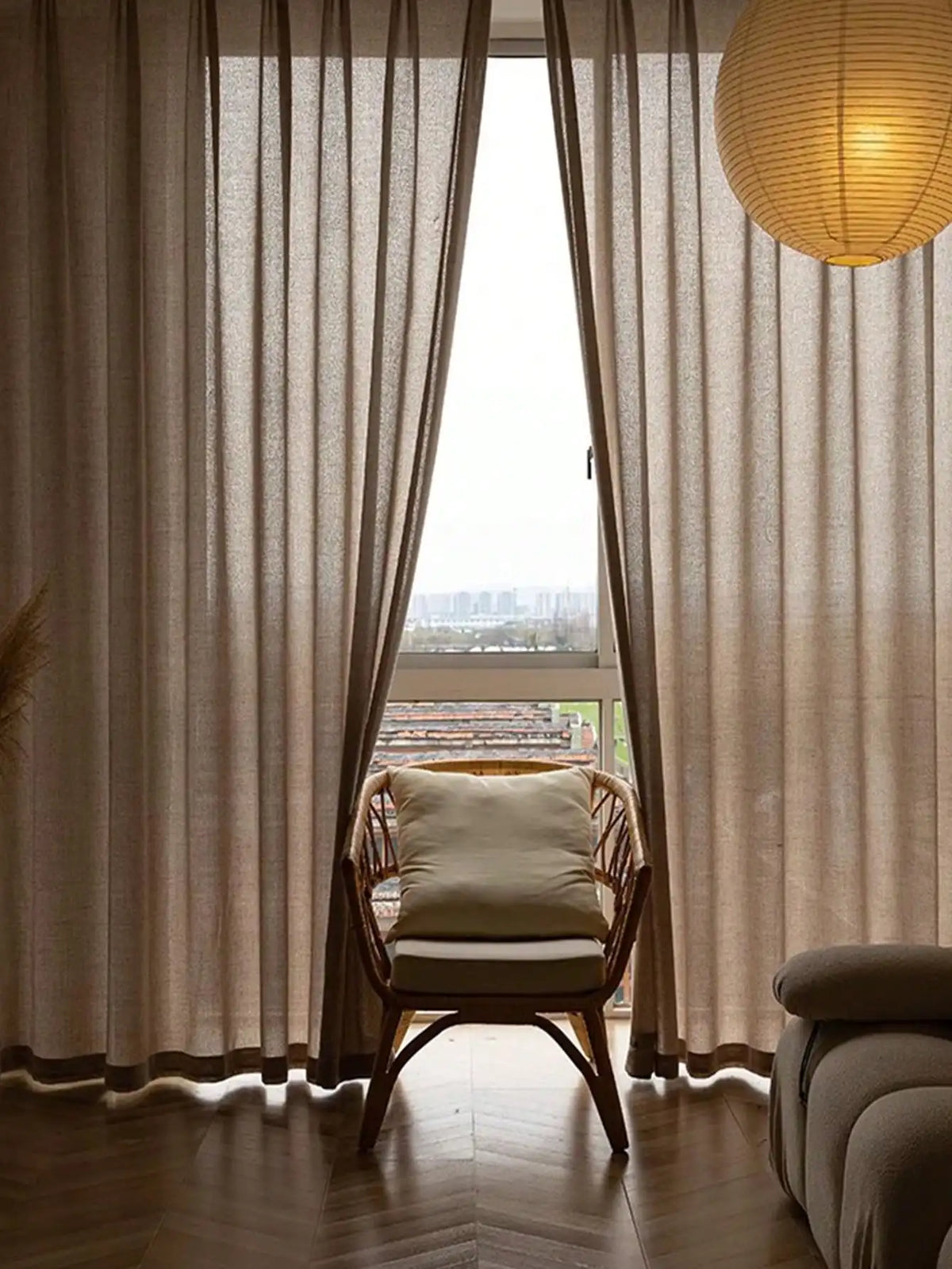 Japanese cotton and linen textured natural wood and linen gauze sling curtains bedroom, living room, balcony gauze curtains