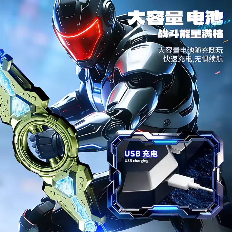 Fire spinning sword, double-edged light sword, children's toy sword, boy's double headed telescopic bearing, rotating knife, lum