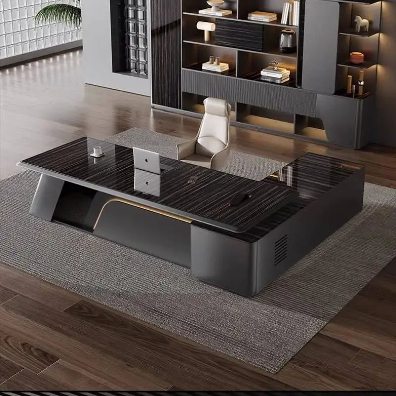 Narrow Unique Designer Office Desk Black Upgrades Storage Modern Computer Desks L Shape Drawers Scrivania Work Station Table