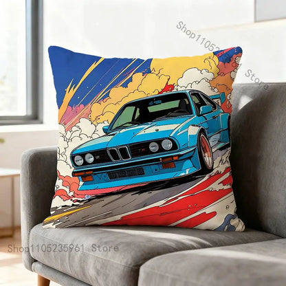 Black White E-E36 Car Pillow Cases for Bedroom Living Room Sofa Home Decor Polyester Cushion Cover with Zipper