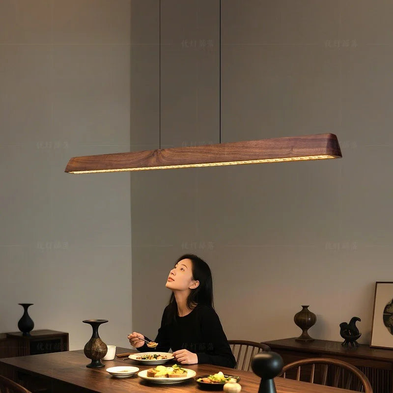 2026 New Restaurant Chandelier Made Of Solid Wood For Eye Protection Minimalist Office Tea Room Long Straight Table Hanging Lamp