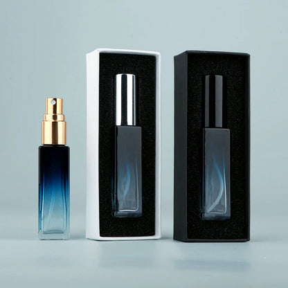 10PCS 10ml Blue Gradient Perfume Bottle Square Glass Spray Bottle with Box Travel Portable Sample Fragrance Atomizer