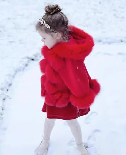 Spanish Children Wind-proof Fox Fur Princess Coat Wool Jacket Baby Thickened Toddler Girl Winter Clothes Christmas Jacket