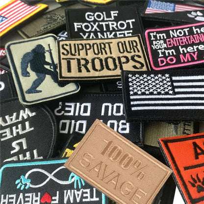 Random Set of 20Pcs Tactical Embroidery Patches 3D Embroidered Morale Labels Hook and Loop Patches Tactical Cool Patches for DIY