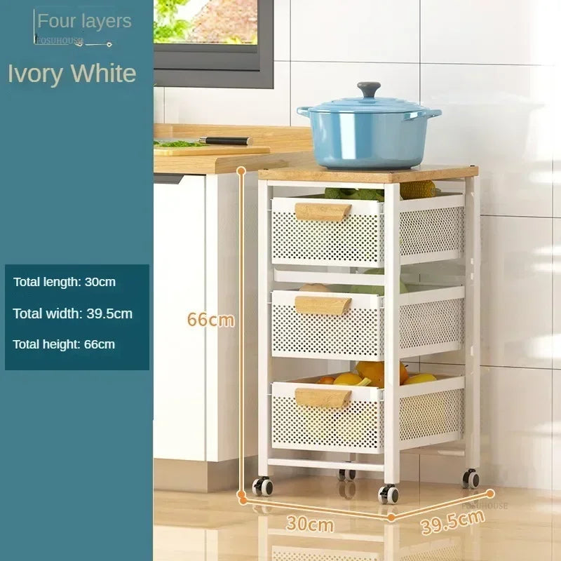 Household Movable Narrow Kitchen Organizer Cart With Wheel Multi-layer Vegetable Auxiliary Cartss Drawer Type Kitchen Trolleys k