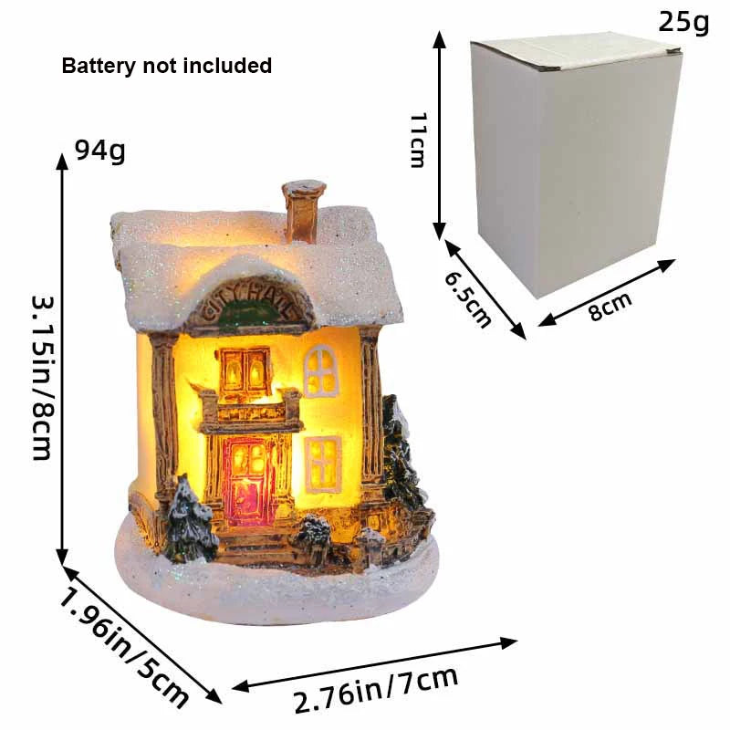 Christmas Ornament Village Houses LED Light Collectible Figurines Snow Blanket Desktop Decoration Town Scene Xmas New Year Gift