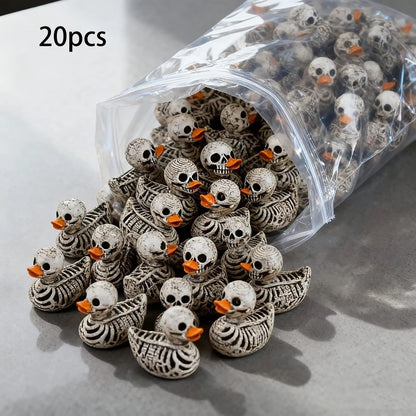 20-Pack 0.6in Gothic Cute Skull Ducks - Resin Figurines for Halloween, Gothic Home, Office, Party - Compact Desk Decor