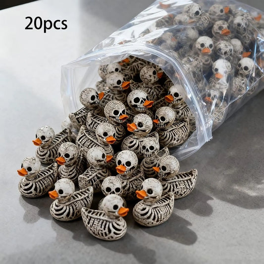 20-Pack 0.6in Gothic Cute Skull Ducks - Resin Figurines for Halloween, Gothic Home, Office, Party - Compact Desk Decor