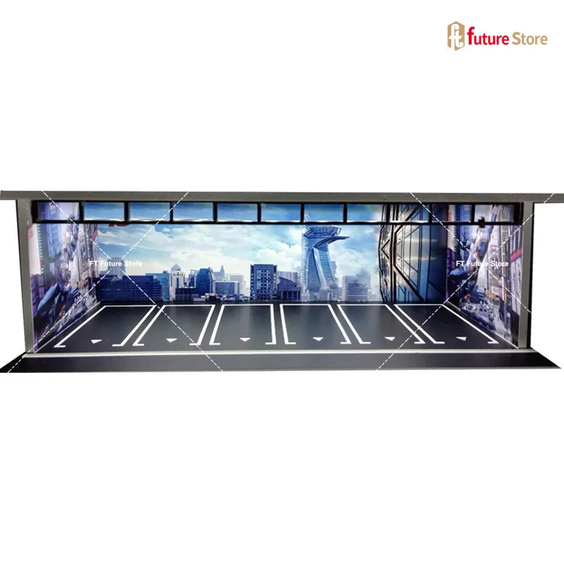 1/64 Scale Garage Scene Model Lighting Assembled Parking Lot Diorama Parking Place for Miniatures Figure Cars Display