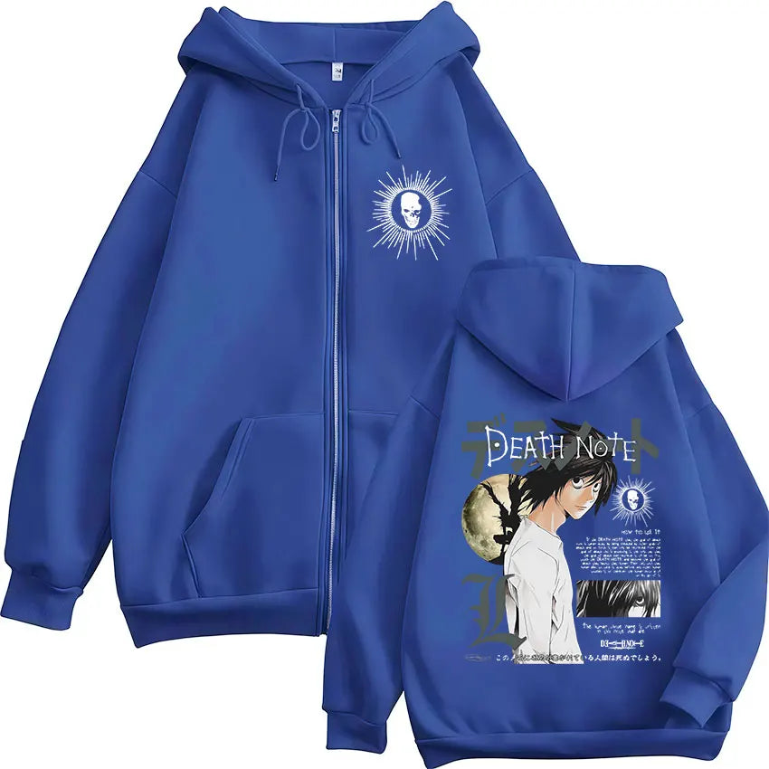 Japanese Anime Death Note L·Lawliet Zipper Hoodies Men's Women Clothing Fashion Hip Hop Zip Up Hooded Sweatshirts Jackets Coats