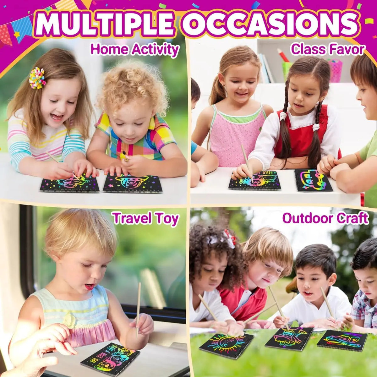 Scratch Rainbow Art Crafts Notebook Coloring Book Goodie Bags Stuffers Kit, Bulk Birthday Gift Classroom Prizes Girl Boy Toddler