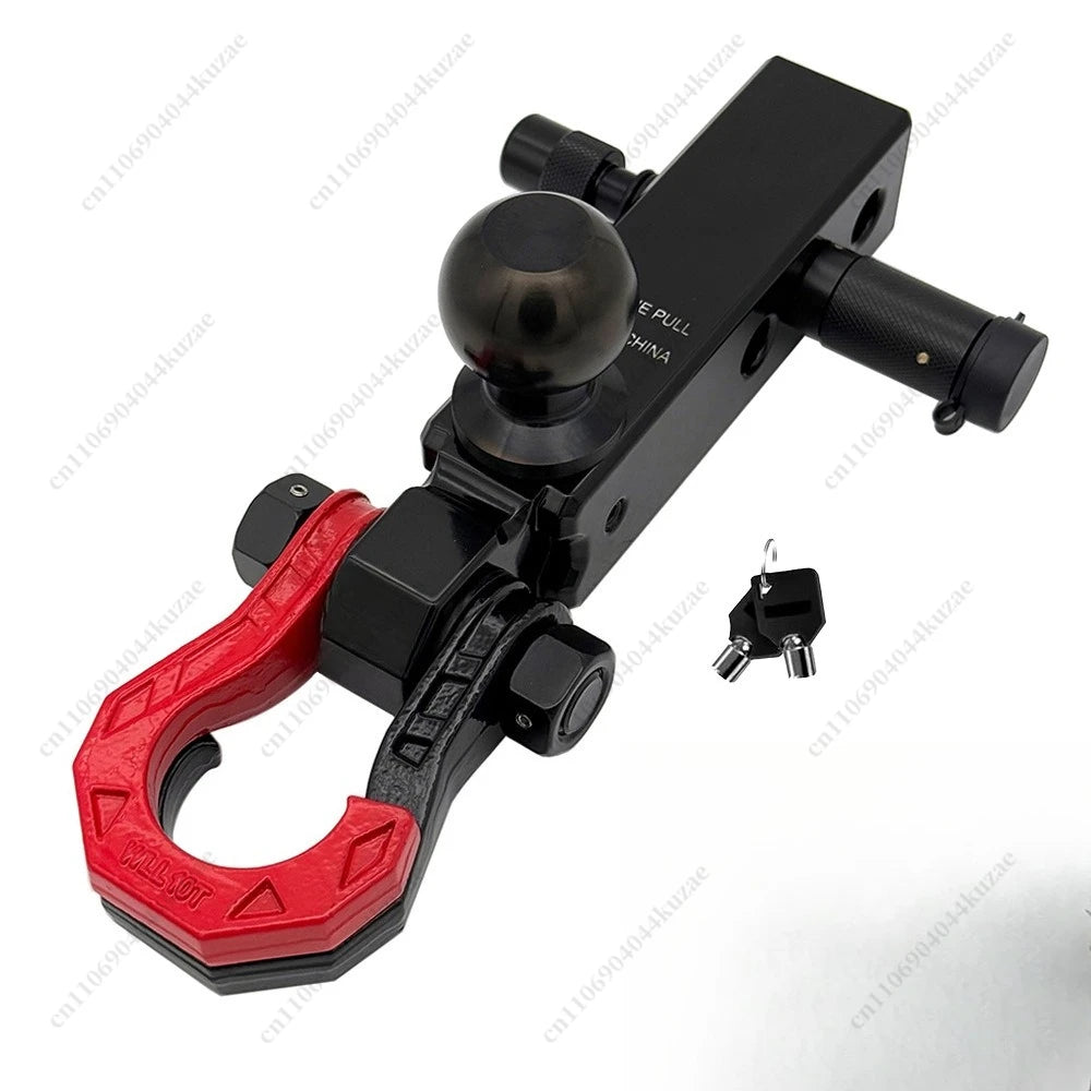 New Extended Off-Road Trailer Hitch with Ball Mount, Universal Square Receiver, High-Strength Solid Tow Hook