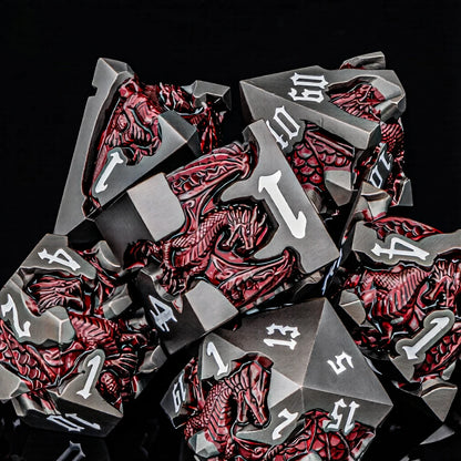 Dragon DND Metal Dice Set D6 D&D Dungeon and Dragon Pathfinder Table Role Playing Game Black Red RPG Polyhedral D20 D and D Dice