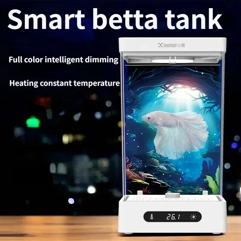 Smart Betta Fish Tank Mini Desktop Aquarium with Constant Heating Thermostatic Full Color LED Light Eco Night Lamp