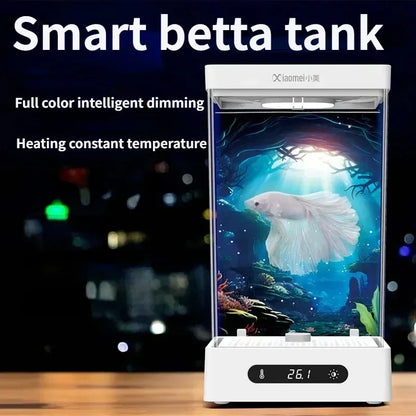 Smart Betta Fish Tank Mini Desktop Aquarium with Constant Heating Thermostatic Full Color LED Light Eco Night Lamp