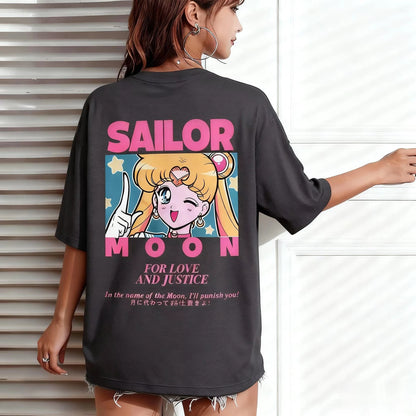 Oversized Casual Sailor Moon Women T-shirt Anime Print Short Sleeve Graphic Tee Kawaii Summer Fashion Y2k Clothes