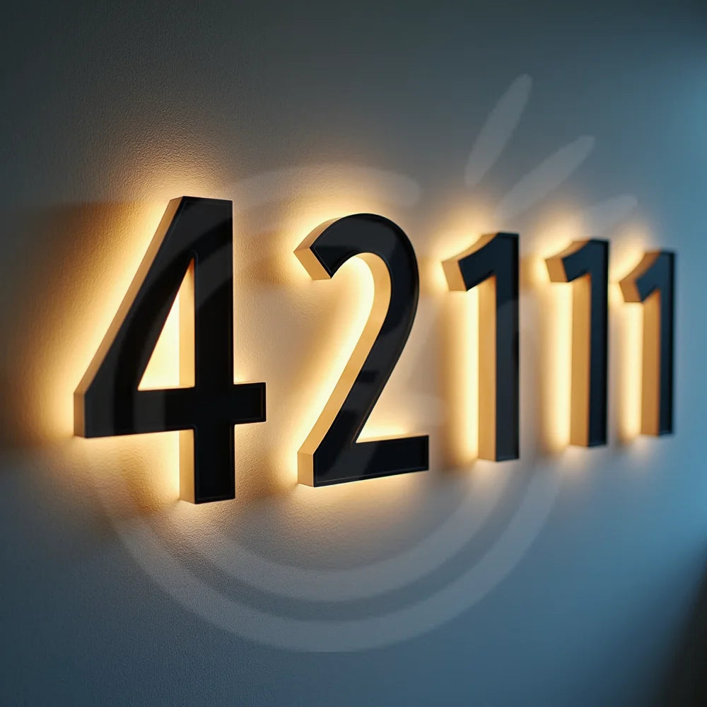 Custom LED House Number Outdoor Metal Letters Sign for Business Storefront Waterproof Illuminated Backlit House Number Signage