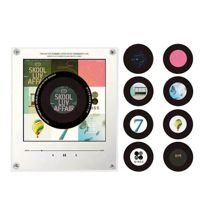 Creative Vinyl Disc Player Fridge Magnet Decor,with 9Pcs NFC Rotating Disc Cards ,NFC Sensing Retro Player With Night Light