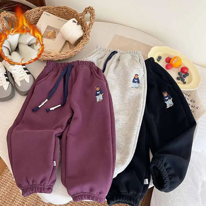 Boys Thickened Trousers Girls Padded Sweatpants Winter Children's Warm Cotton Pants Autumn Fashion Cartoon Bottoms Kids Clothes