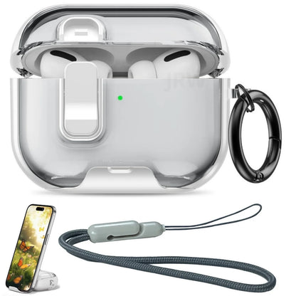 Case for Airpods Pro 3 with Secure Lock & Phone Stand Soft TPU Protective Case with Lanyard Anti-Scratch Shell for AirPods Pro 3