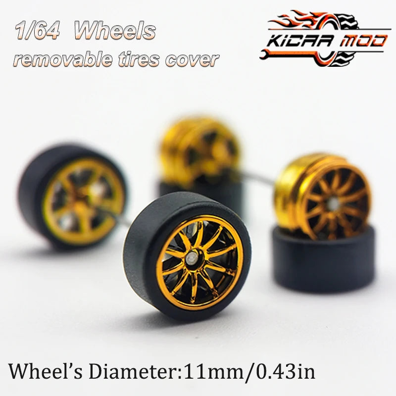 1/64 RLC Premium Wheels with Rubber Slick Tires for 10 Spokes Model Car Refitting Parts D:11mm (1 Set)