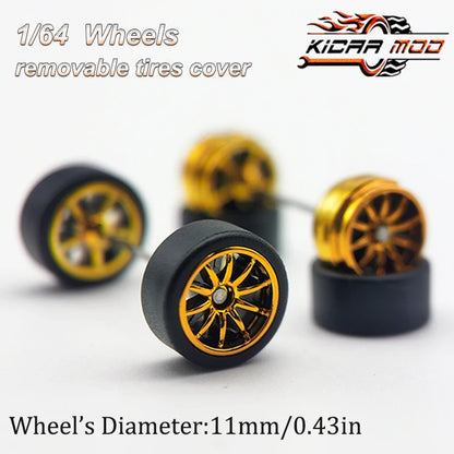 1/64 RLC Premium Wheels with Rubber Slick Tires for 10 Spokes Model Car Refitting Parts D:11mm (1 Set)