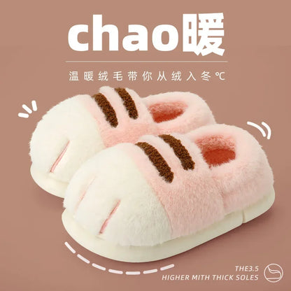 Winter Warm Slipper Women Home Fuzzy Cat Tiger Paw Claw Fur Plush Indoor Lazy man Thermal Furry House Shoe Funny Flat flip flop