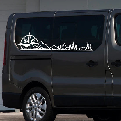 Car Body Side Sticker Graphics Mountain Compass Tree Decor Decal Vinyl Cover Auto Truck SUV Camper RV Van Minivan MPV Decoration