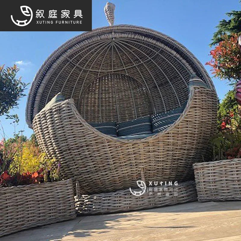 Outdoor rattan sofa combination woven bird's nest rattan sofa chair sun room courtyard leisure rattan terrace bed
