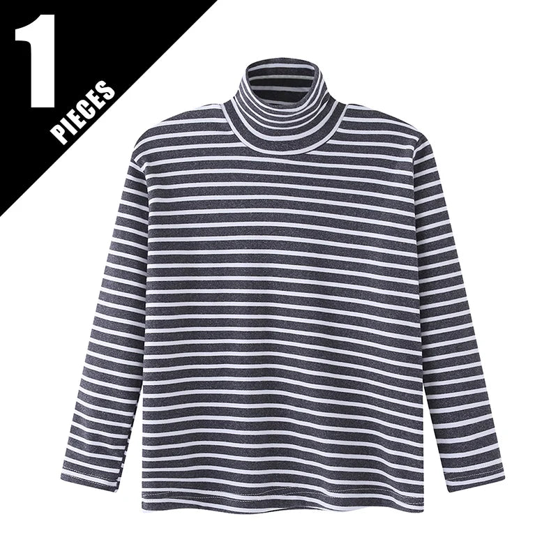 Autumn And Winter Children's Fashion Striped High Neck Long Sleeved Base Shirt Boys' Casual Sports Top Girls' Versatile Warm T