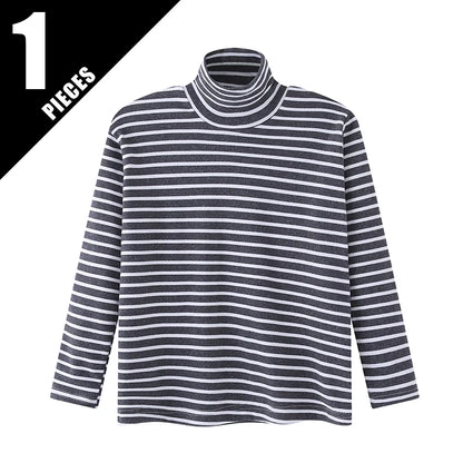Autumn And Winter Children's Fashion Striped High Neck Long Sleeved Base Shirt Boys' Casual Sports Top Girls' Versatile Warm T