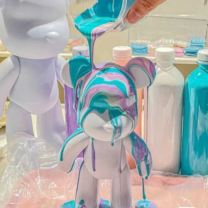 DIY Fluid Bear Sculpture Handmade Violent Bear Bearbrick White Blank Mold Doll Toy Graffiti Painting Ornaments Gift Home Decor