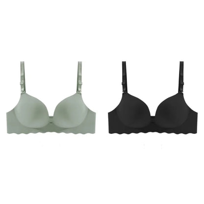 2PCS Women's Solid Color Wavy Edge Seamless Bras One-Piece Wire Free Sexy Push-Up Bra Female Fashion Comfortable Bras Lingerie