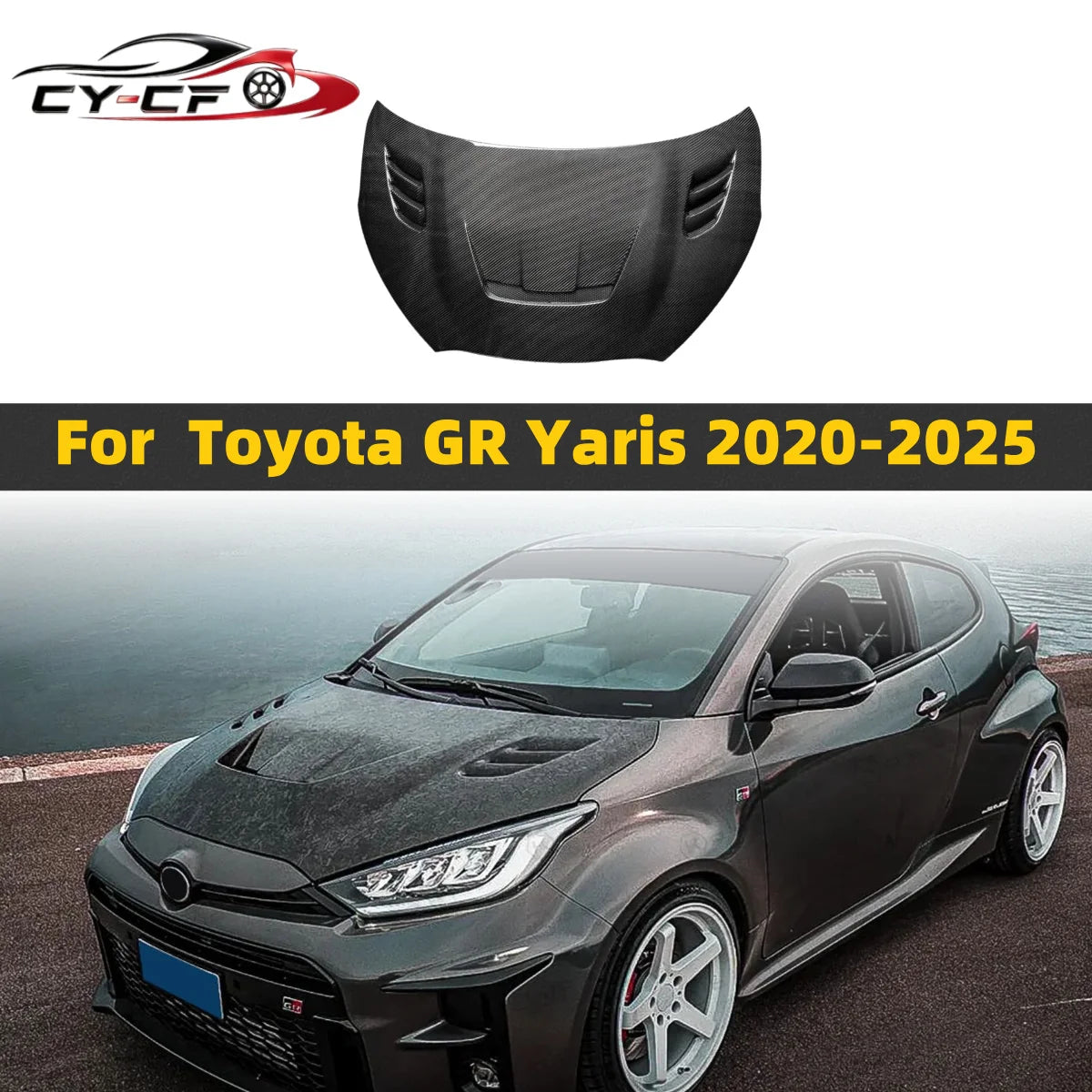 Real Carbon Fiber Front Engine Hood For Toyota GR Yaris GXPA16 Car Front Engine Hood Bonnet Air Vent Cover Bodykit FRP 2020+