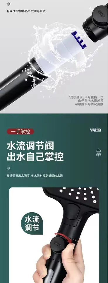 16CM Big Panel High Pressure 4 Modes Shower Head with Filter Water Saving One Key Stop Sink Faucet Hose Bathroom Accessories