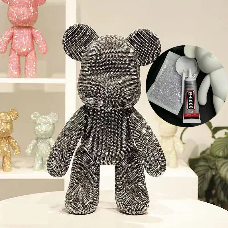 DIY Self-Adhesive Crystal Bear Figure Rhinestone Diamond Glitter Applique Bear Figurine Doll Toy Decoration Desk Accessories