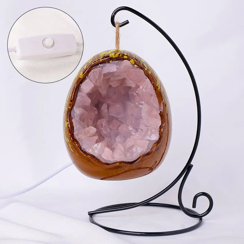Natural Amethyst Cave Table Lamp Dinosaur Egg Bedroom LED Night Light Bedside Lamp Amethyst Flower Handicraft Home Decoration