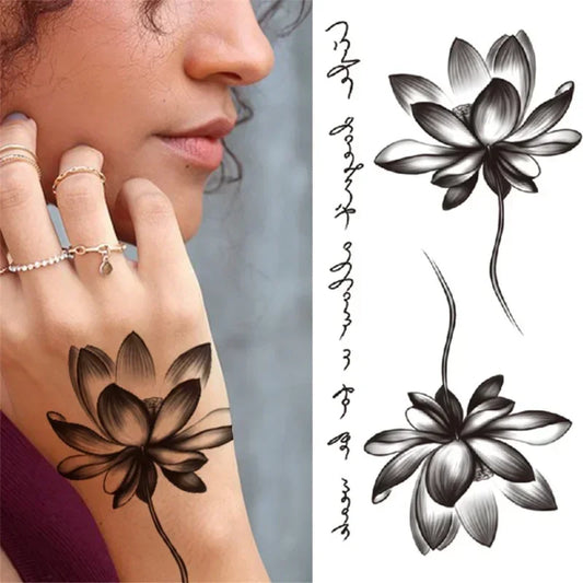 1 Sheet Flower Lotus Tattoo Sticker Waterproof Lasting Temporary Tattoo