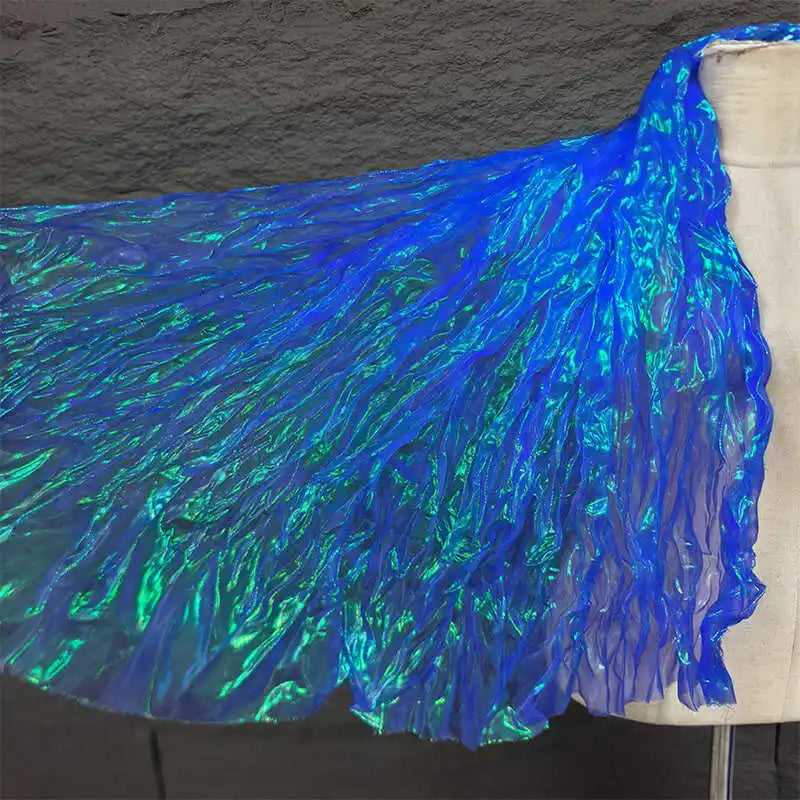 Wave Wrinkled Organza Fabric Gradient By The Meter for Decorative DIY Clothing Designer Sewing Laser Mermaid Texture Cloth White