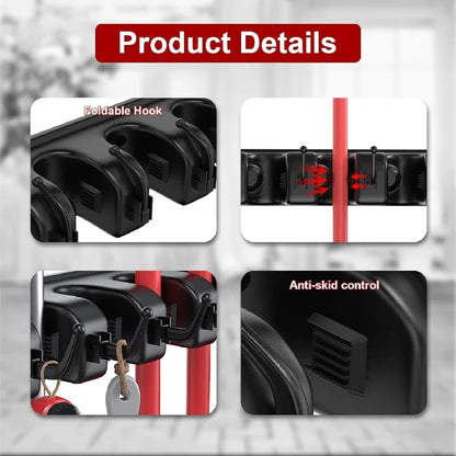 Wall Mounted Mop Holder 3/4/5 Position Multi-Functional Broom Hanger Shelf Kitchen Storage Home Black Plastic Mop Holder