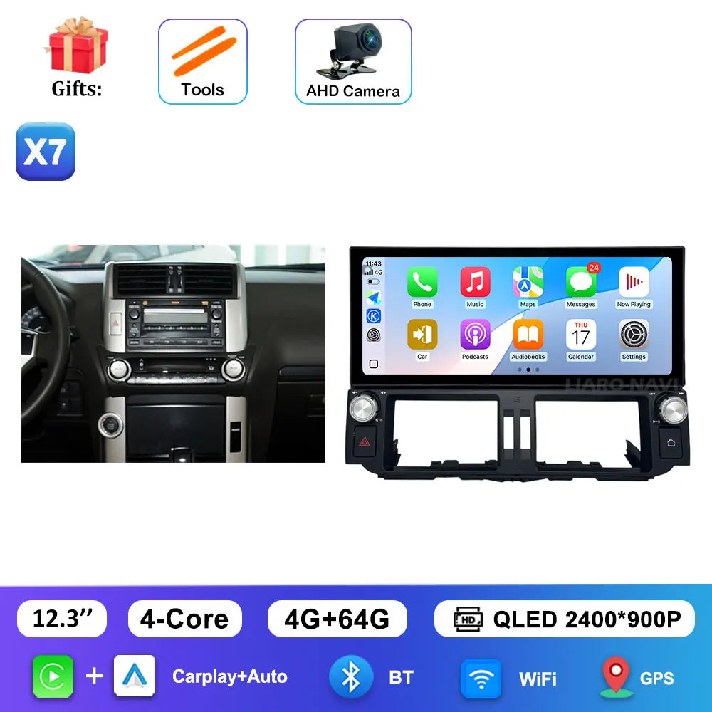 12.3 inch Ultra-thin Screen DSP Android 16 for Toyota Land Cruiser Prado 150 2010 - 2013 GPS Navi Car Radio Multimedia Player 4G