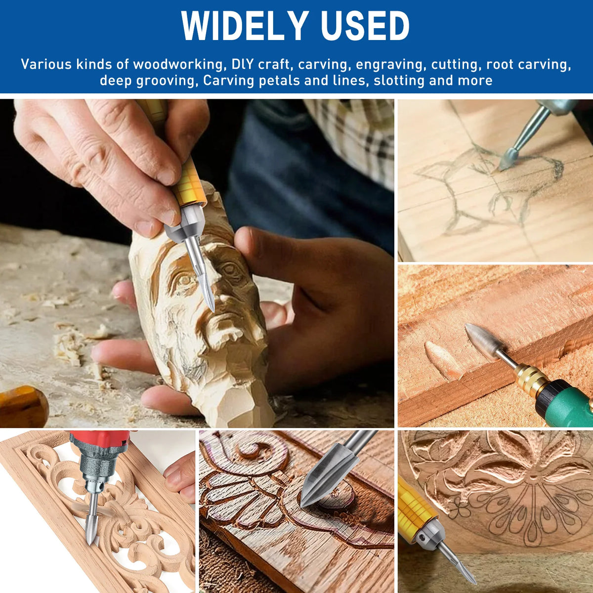 Wood Carving Drill Bits Set for Dremel Rotary Tool with 1/4” Shank for DIY Carving Drilling Micro Sculpture